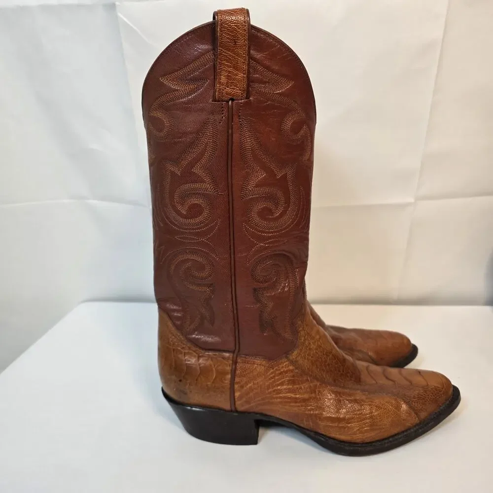 Panhandle Slim Mens 8 D Brown Exotic Ostrich Leg Cowboy Western Boots Vintage